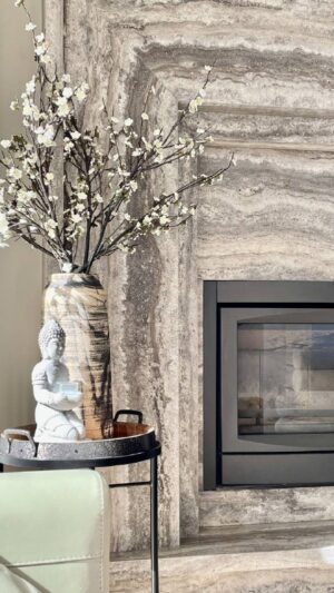 Dark Silver Travertine Fireplace